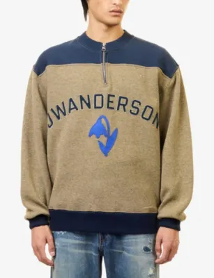 JW ANDERSON Brand-Embroidered Half-Zip Wool-Blend Sweatshirt detail 3