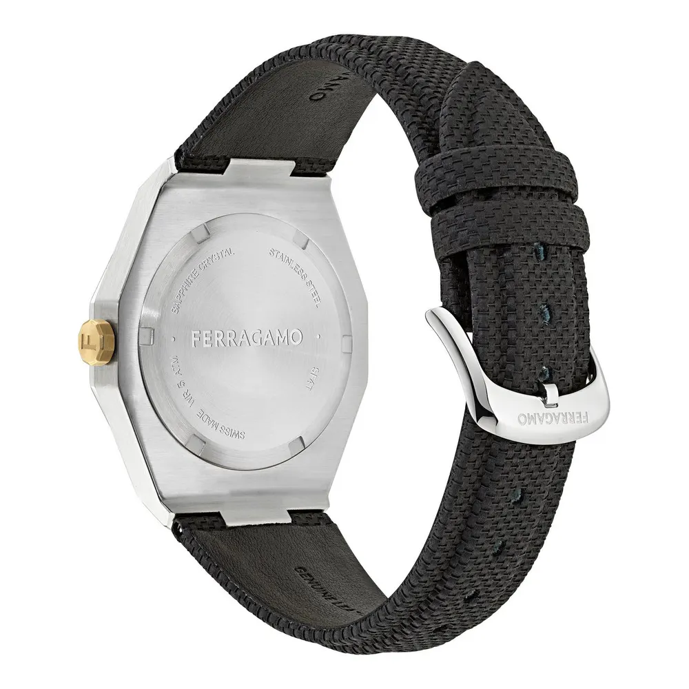 Ferragamo Men's F-80 Tonneau Analogue Quartz Watch in Black/Silver, additional product view 3
