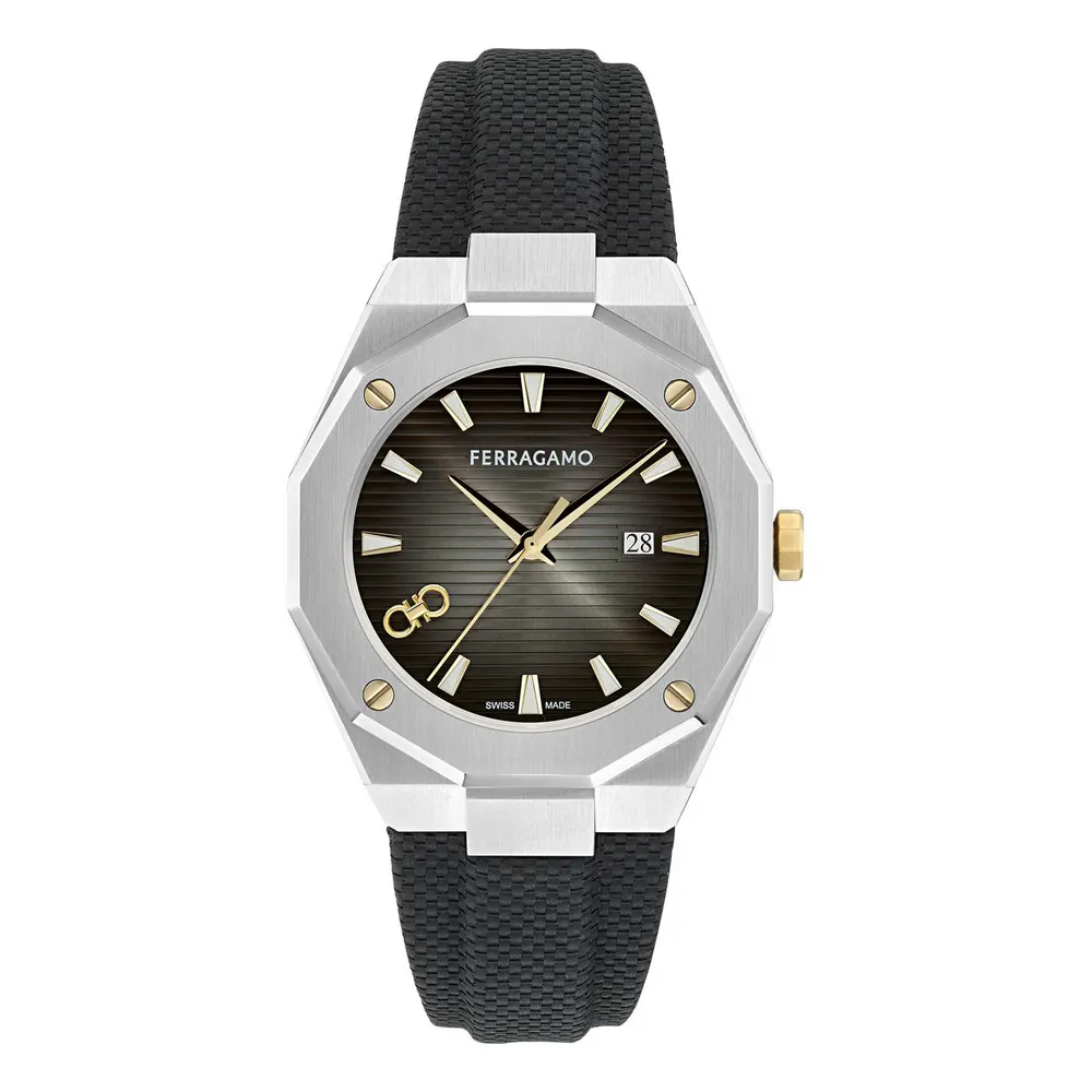 Ferragamo Men's F-80 Tonneau Analogue Quartz Watch in Black/Silver – Accessories