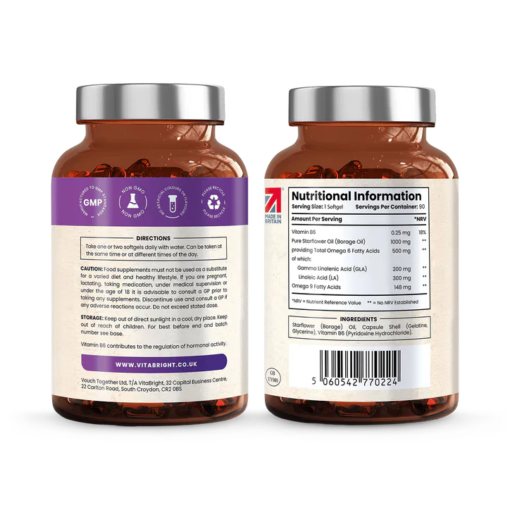 VitaBright Starflower Oil with Vitamin B6 - 1000mg - 90 Softgels, additional product view 2