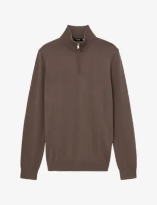 REISS Blackhall Half-Zip Merino Wool Jumper - RIDGE BROWN detail 2