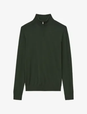 REISS Blackhall Half-Zip Merino Wool Jumper - RIDGE BROWN