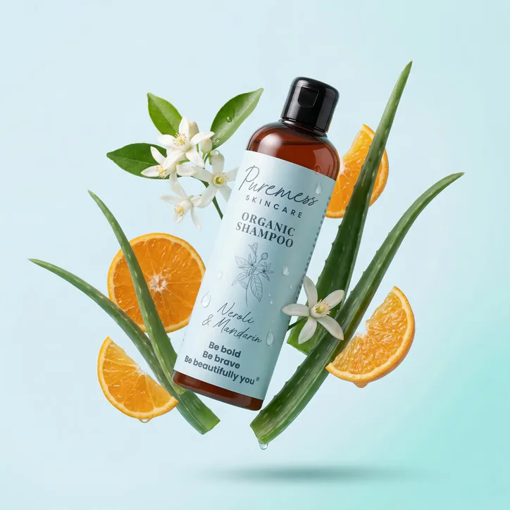 Puremess Skincare Organic Shampoo 250ml - Neroli & Mandarin detail 2
