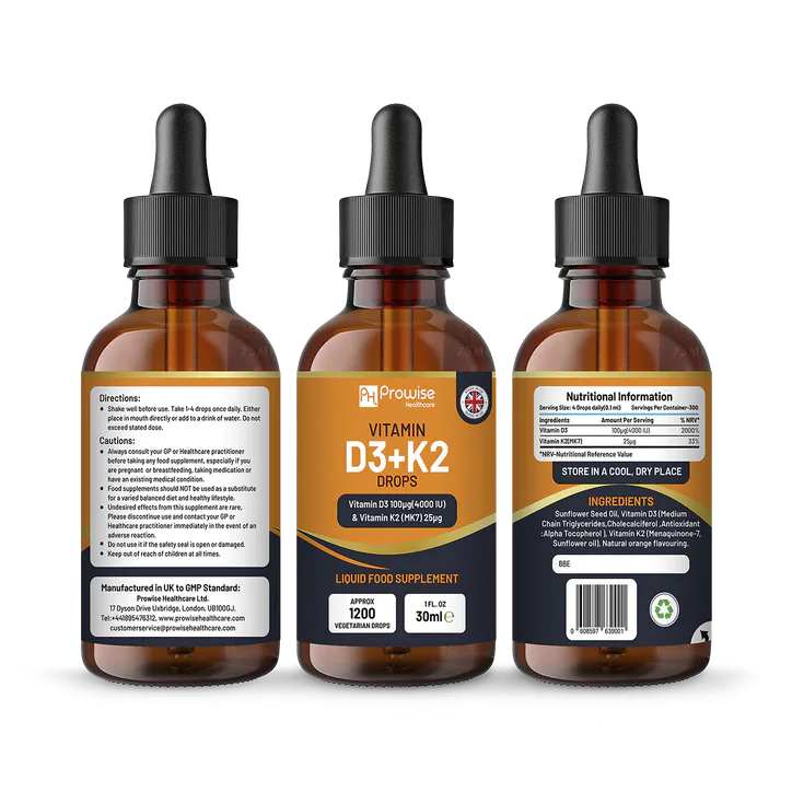 Prowise Healthcare Vitamin D3 4000iu + K2 MK7 25µg - 30ml Bottle detail 2