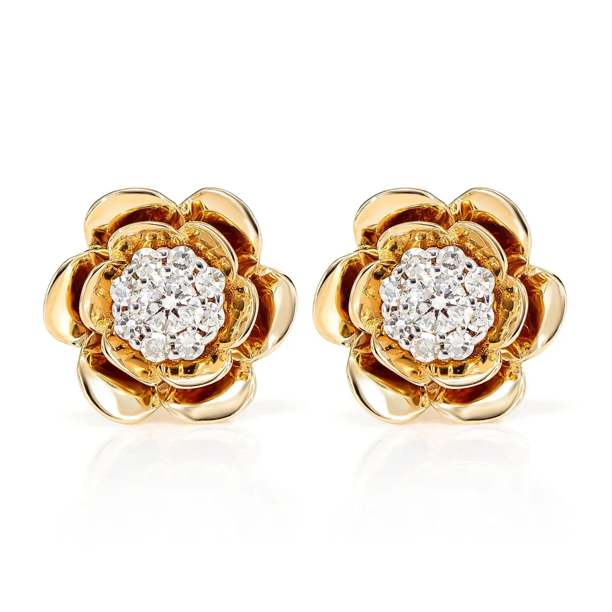 For Him Bloomed Flower Diamond Cluster Stud Earrings in Rose Gold / Lab Grown Diamond – Earring