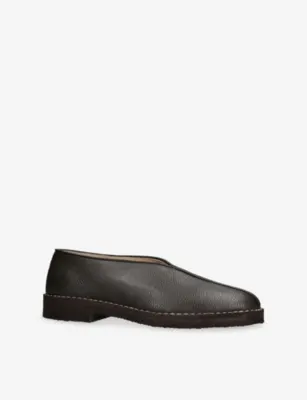 LEMAIRE Piped Leather Slippers - EUR 41 / 7 UK MEN in Dark Brown, additional product view 3