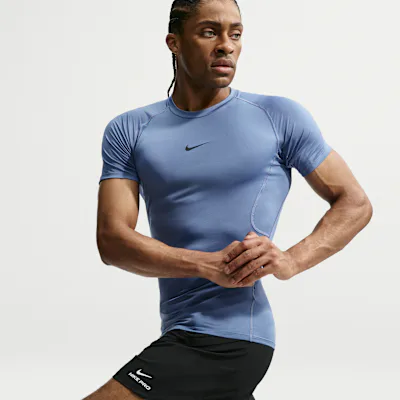 Nike Pro Men's Dri-FIT Tight Short-Sleeve Fitness Top - Indigo Storm/Black