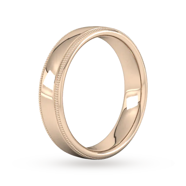For Him 5mm D Shape Standard Milgrain Edge Wedding Ring In 18 Carat Yellow Gold detail 2