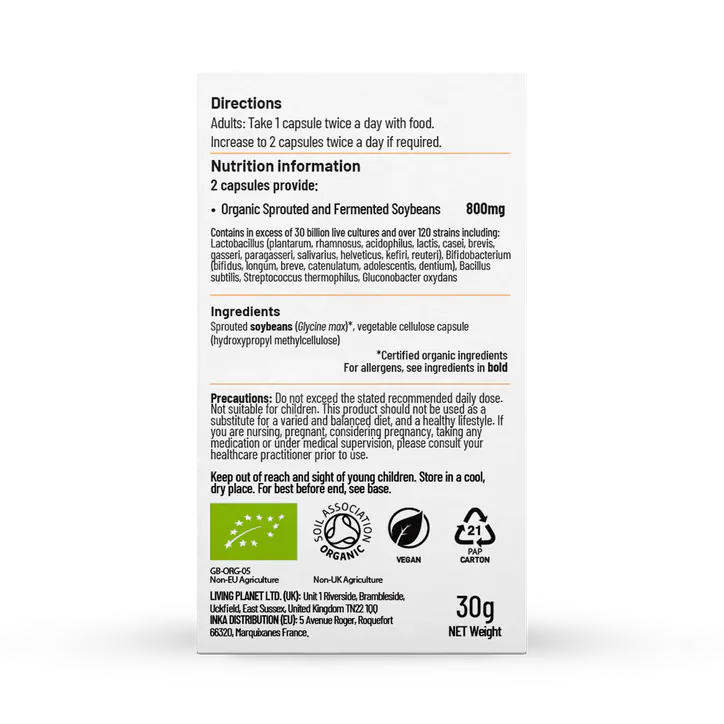 Living Nutrition Organic Fermented Symbiotic 60 Capsules, additional product view 2