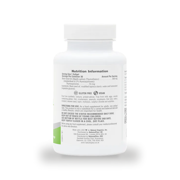 NaturesPlus PRO ThymoQuin Black Seed Oil vegan softgels, additional product view 2