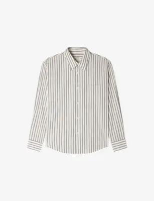 SANDRO Striped Long-Sleeve Cotton Shirt - Marine / Blanc detail 2