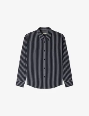 SANDRO Striped Long-Sleeve Cotton Shirt - Marine / Blanc
