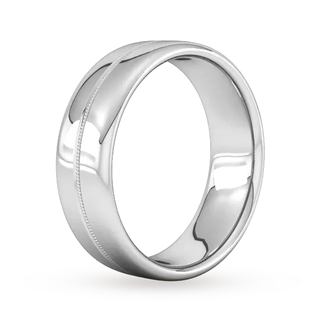 For Him 7mm Flat Court Heavy Milgrain Centre Wedding Ring In 950 Palladium detail 2