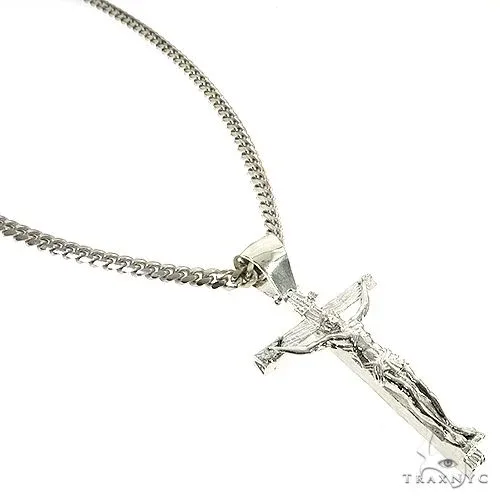 MARYAM - For Him SILVER Silver Crucifix Jesus Cross Cuban Chain Set With Miami Cuban Chain 67201 in 24 Inches – Pendant Set