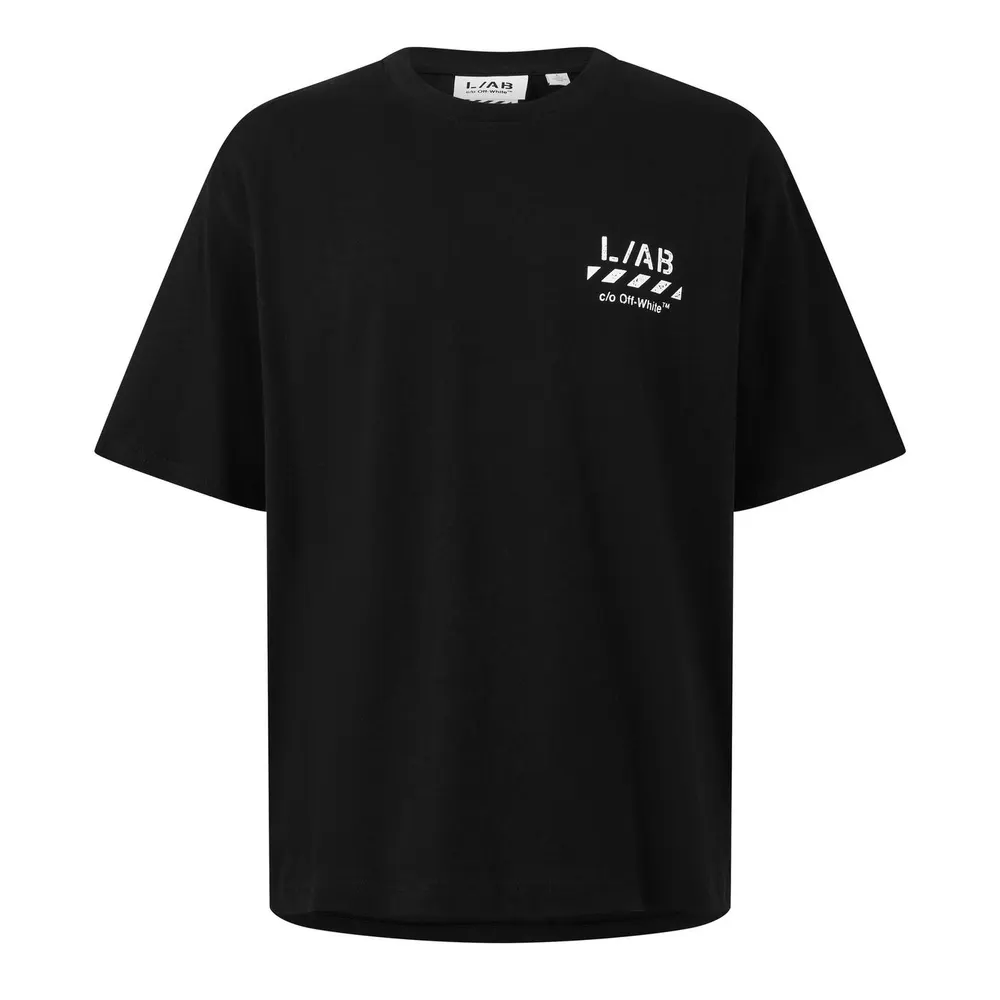 L AB Off White Men's Diag Cotton Short-Sleeve Crew-Neck Oversized-Fit T-Shirt