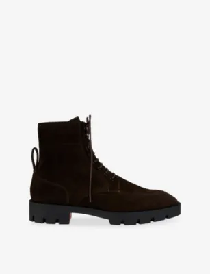 CHRISTIAN LOUBOUTIN Caracolo Lion Flat Crosta Leather Boots - EUR 42 / 8 UK MEN in CAFE – Mens | Boots | Lace up | Casual