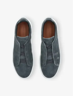 ZEGNA Tripe-Stitch Suede Low-Top Trainers - EUR 42 / 8 UK MEN in DENIM, additional product view 2