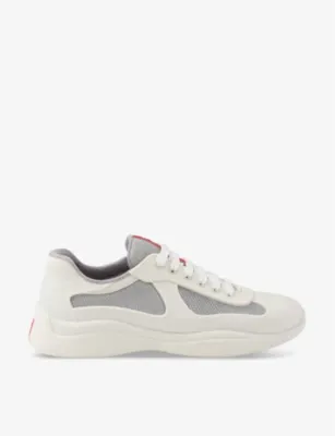 PRADA America’s Cup Original leather and mesh trainers - GOLD/SILVER - 3 in WHITE – Mens | Trainers | Lace up trainers