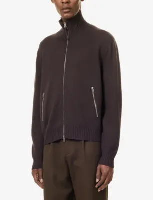 TOM FORD Funnel-Neck Elbow-Patch Wool Cardigan detail 3