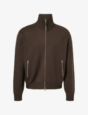 TOM FORD Funnel-Neck Elbow-Patch Wool Cardigan