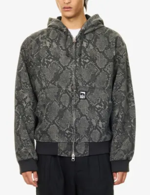 OBEY Glen Snake-Print Zip Up Cotton Jacket detail 3