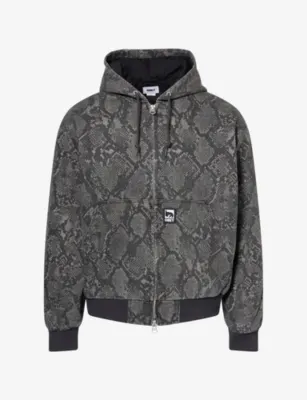 OBEY Glen Snake-Print Zip Up Cotton Jacket