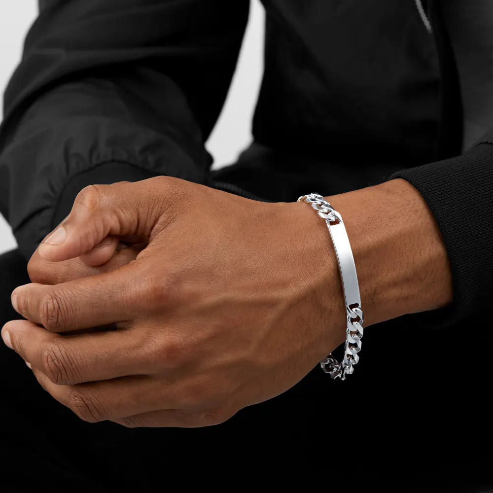 For Him Sterling Silver Mens 8.5 Inch ID Curb Bracelet detail 2