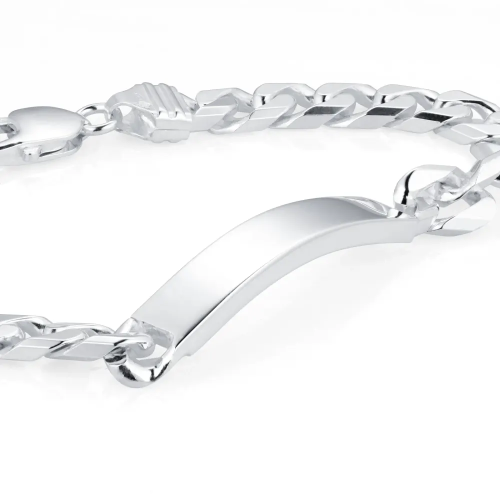 For Him Sterling Silver Mens 8.5 Inch ID Curb Bracelet detail 3