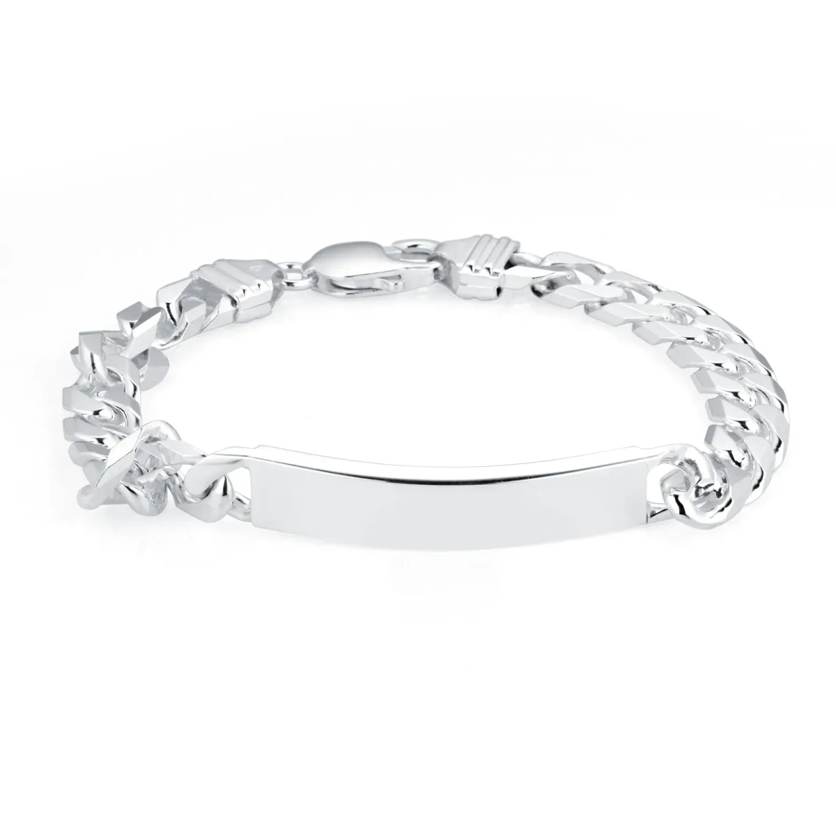 For Him Sterling Silver Mens 8.5 Inch ID Curb Bracelet