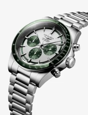 LONGINES L3.835.4.02.6 Conquest Chronograph Ceramic Bezel Matt Green Stainless-Steel Automatic Watch in STAINLESS STEEL, additional product view 3