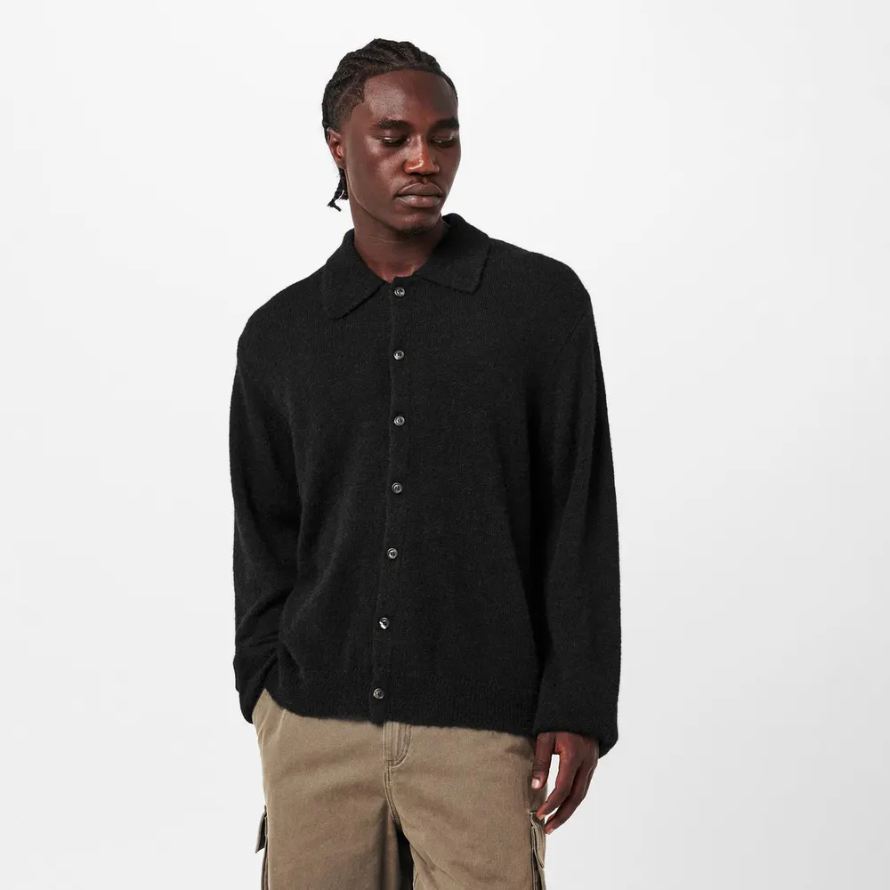 Our Legacy Men's Evening Short Sleeve Polo Shirt in Black Fuzzy, additional product view 3