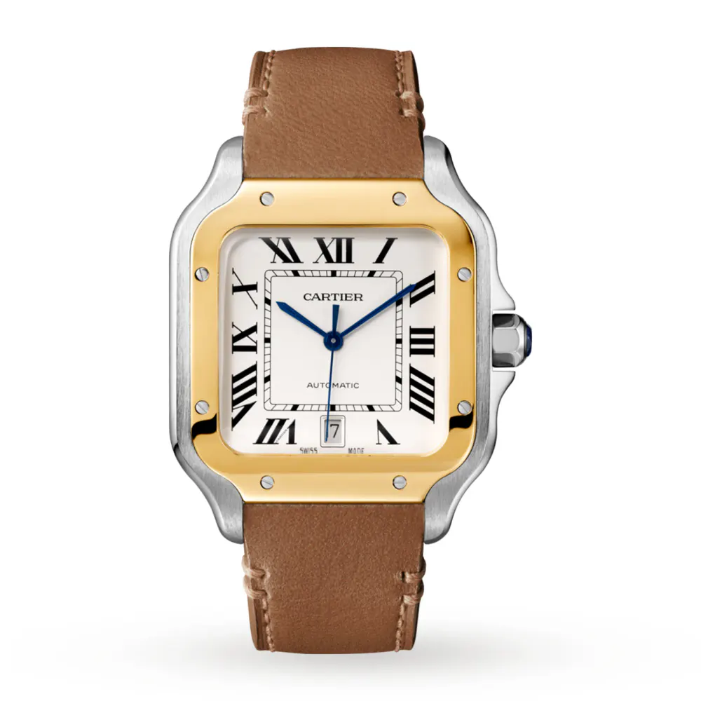 Cartier Santos De Cartier Watch Large Model, Automatic Movement, Yellow Gold, Steel, Interchangeable Metal And Leather Bracelets detail 3