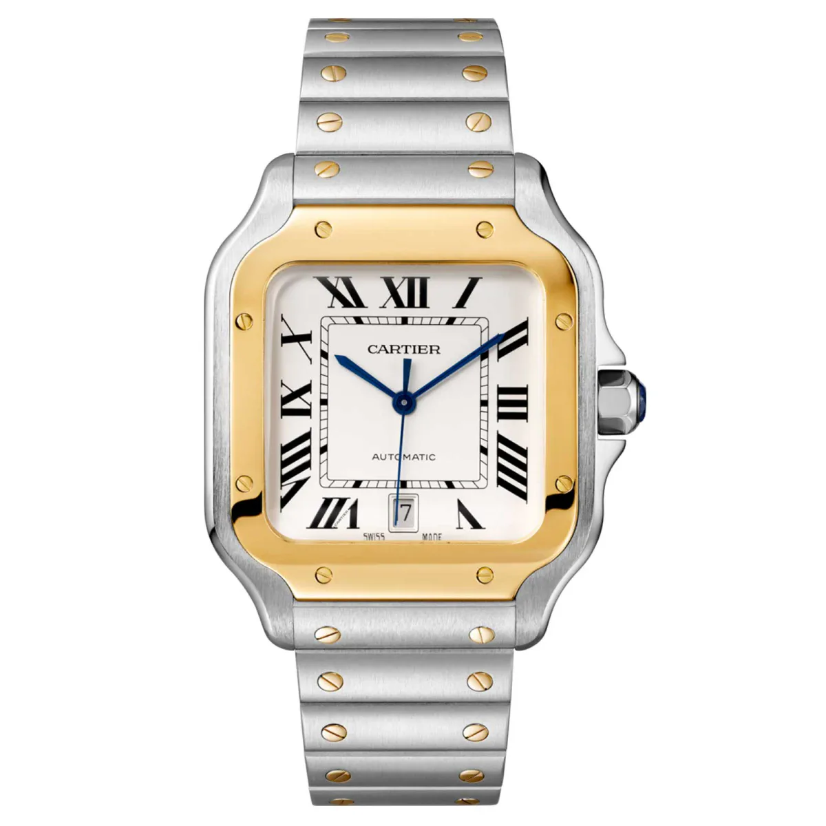 Cartier Santos De Cartier Watch Large Model, Automatic Movement, Yellow Gold, Steel, Interchangeable Metal And Leather Bracelets
