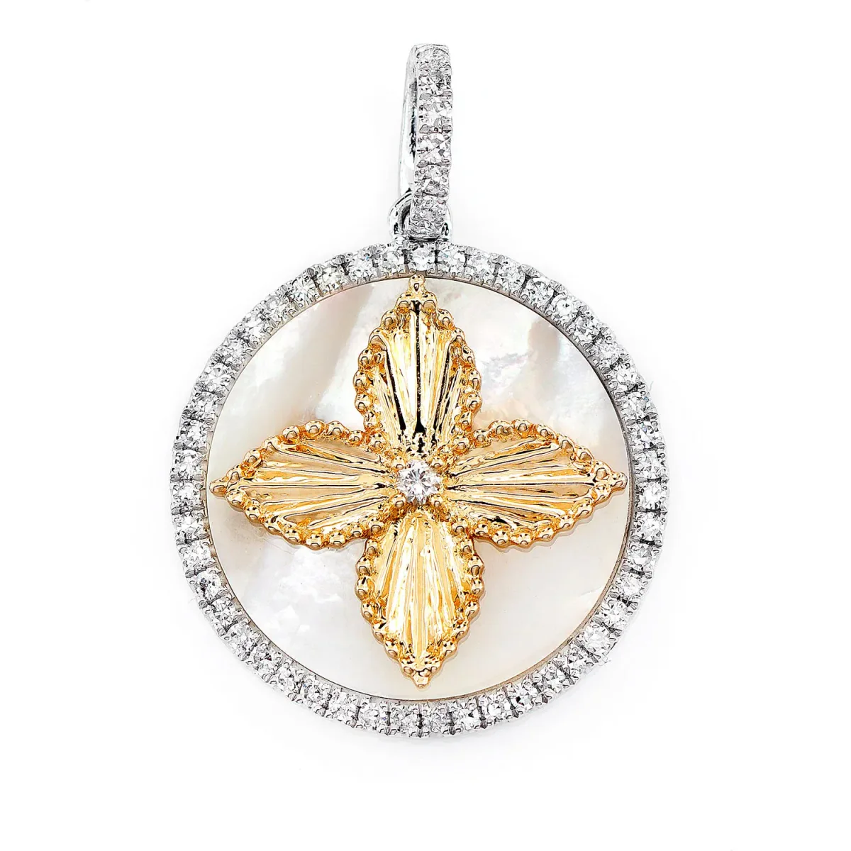 For Him Mother of Pearl Four Petal Flower Diamond Pendant in Two Tone Rose / Lab Grown Diamond – Pendant