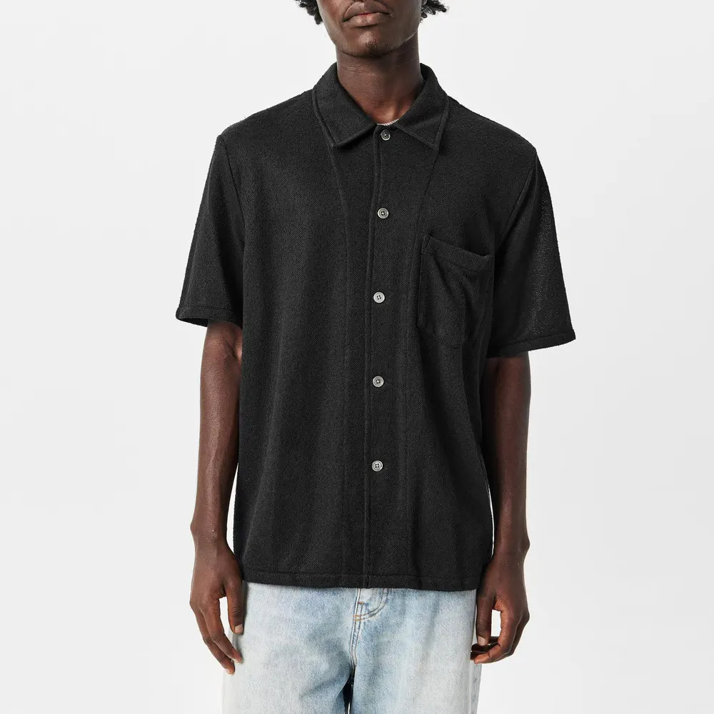 Our Legacy Men's Short Sleeve Plain Shirt in Blk Boucle, additional product view 3