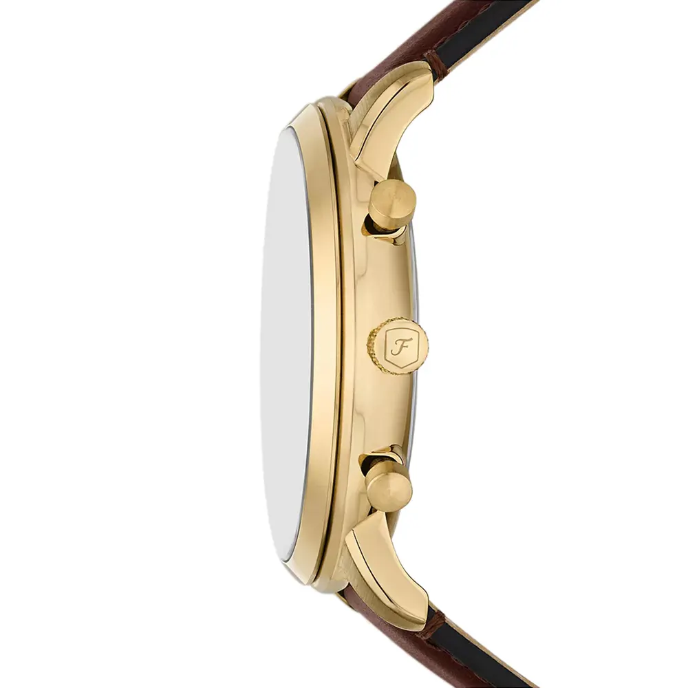 Fossil Neutra Brown Leather & Gold Dial Mens Watch in Gold, additional product view 3