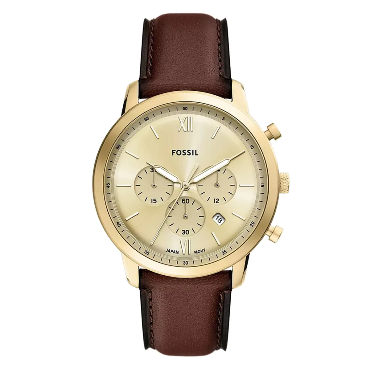 Fossil Neutra Brown Leather & Gold Dial Mens Watch