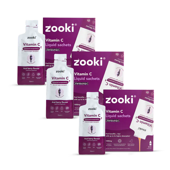 Zooki Liposomal Vitamin C 1,000mg Acai Berry Flavour 90 Sachets Bundle