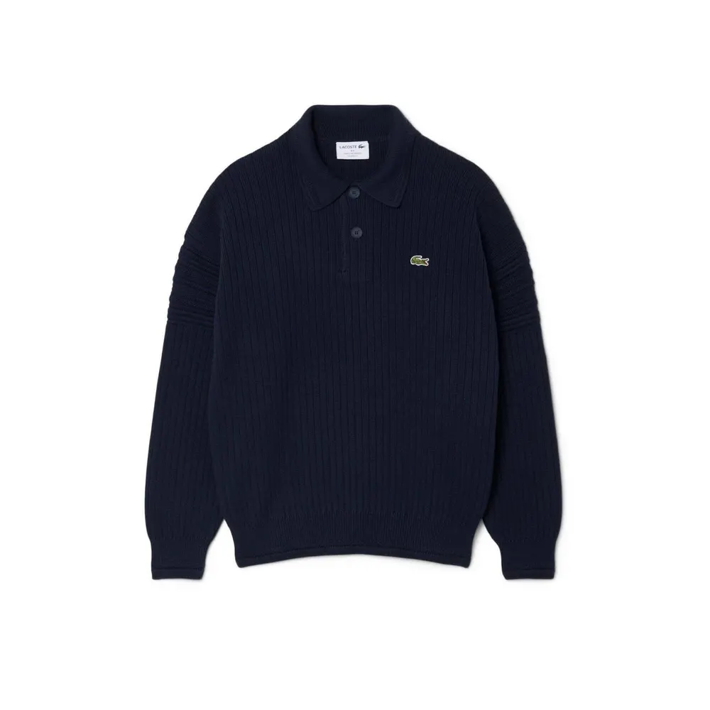 Lacoste Men's Rugby Cotton Long-Sleeve Ribbed Knit Polo Shirt