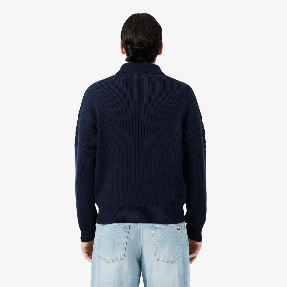 Lacoste Men's Rugby Cotton Long-Sleeve Ribbed Knit Polo Shirt detail 3