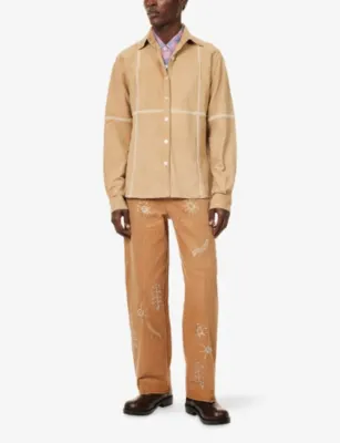 KARTIK RESEARCH Rabari Embroidered Suede Shirt in BEIGE, additional product view 2
