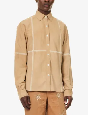 KARTIK RESEARCH Rabari Embroidered Suede Shirt in BEIGE, additional product view 3