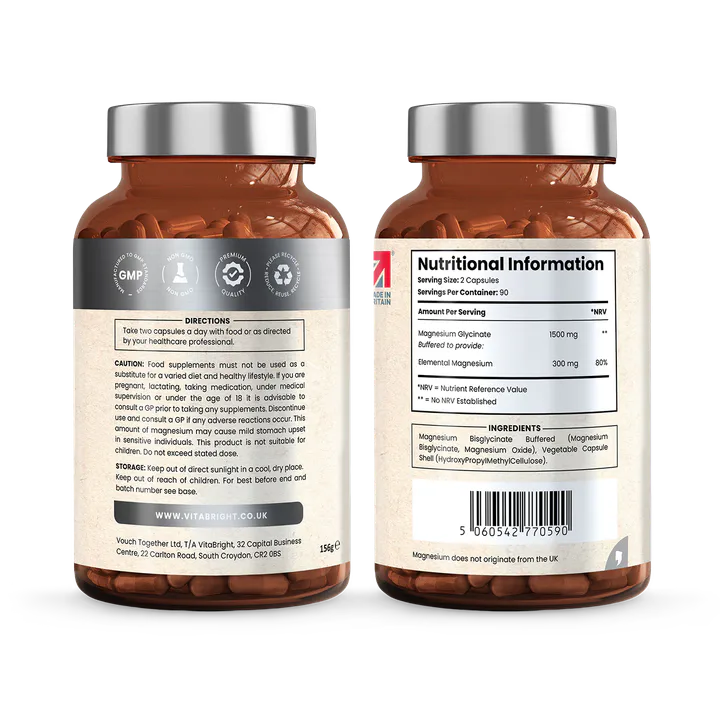 VitaBright Magnesium Glycinate 1500mg per Serving - 300mg Elemental Magnesium - 180 Capsules detail 2
