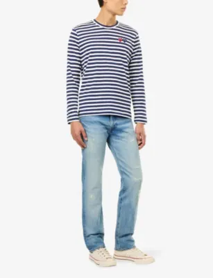 COMME DES GARCONS PLAY Double Heart Stripe Long-Sleeve Cotton-Jersey T-Shirt detail 2