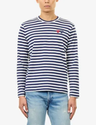 COMME DES GARCONS PLAY Double Heart Stripe Long-Sleeve Cotton-Jersey T-Shirt detail 3