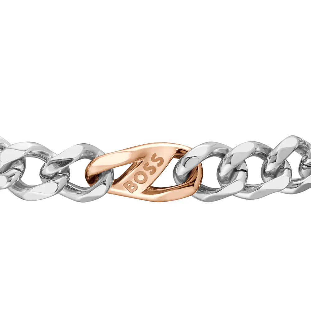 BOSS Gents BOSS Rian Stainless Steel and Rose Gold IP Figaro Bracelet detail 3