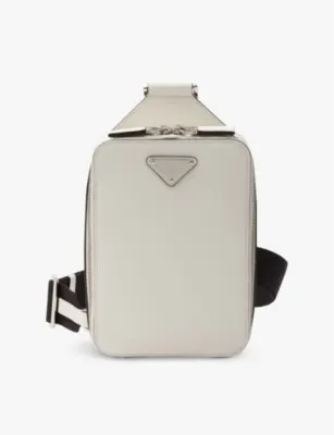 PRADA Brique Saffiano logo-plaque leather shoulder bag - BLACK detail 3