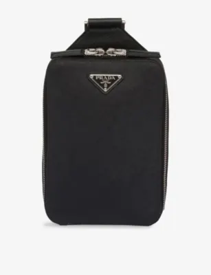 PRADA Brique Saffiano logo-plaque leather shoulder bag - BLACK
