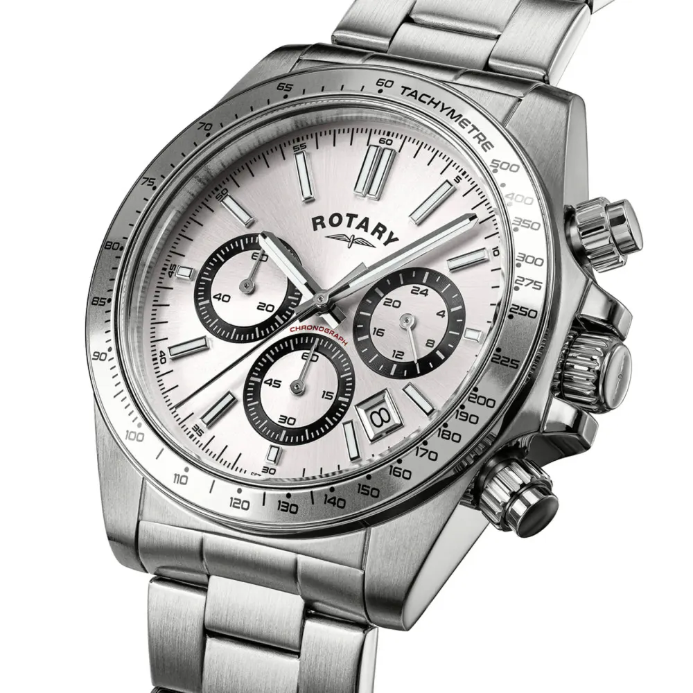 Rotary Sport Chronograph Steel White 41mm Mens Watch in White, additional product view 2