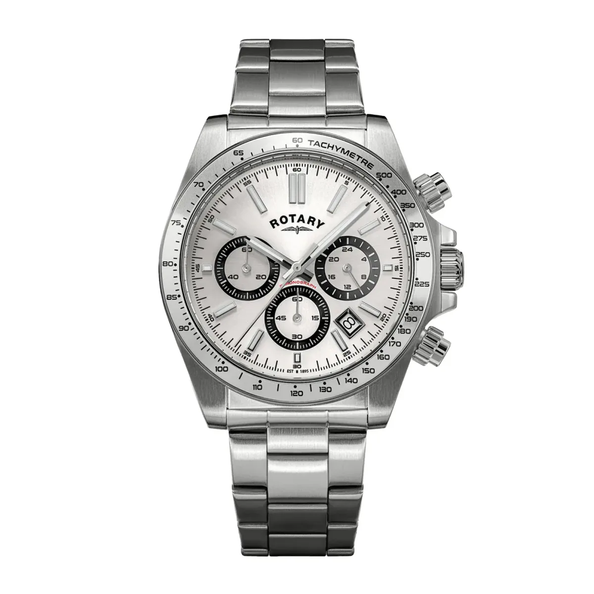Rotary Sport Chronograph Steel White 41mm Mens Watch
